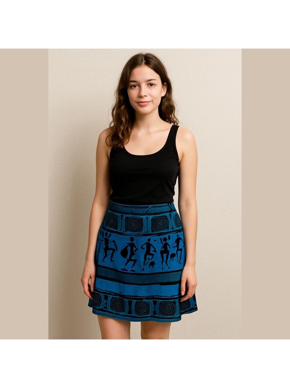 Vintage Blue Green & Purple Tribal Print Wrap Mini Skirt Aztec